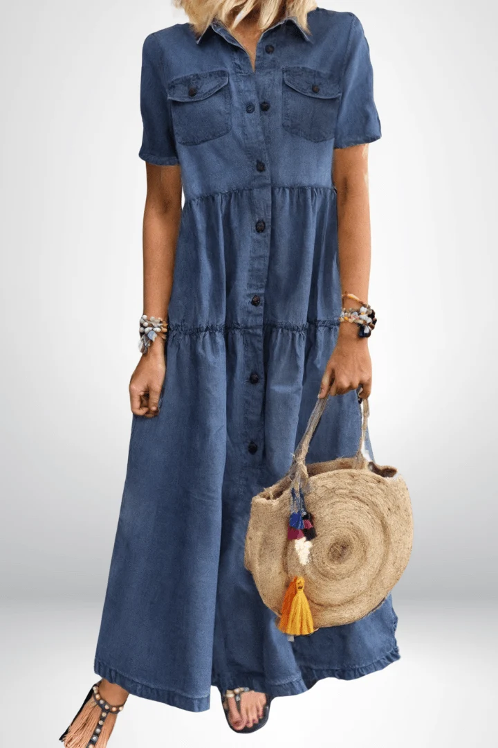 Brunhilde | Damen Jeanskleid Maxikleid mit Knopfleiste