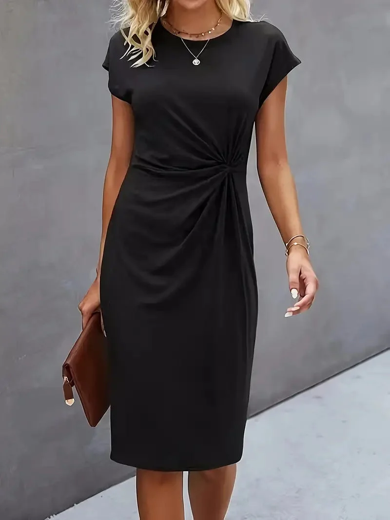 Rosemarie | Damen Kurzarm Midikleid mit Twist Detail