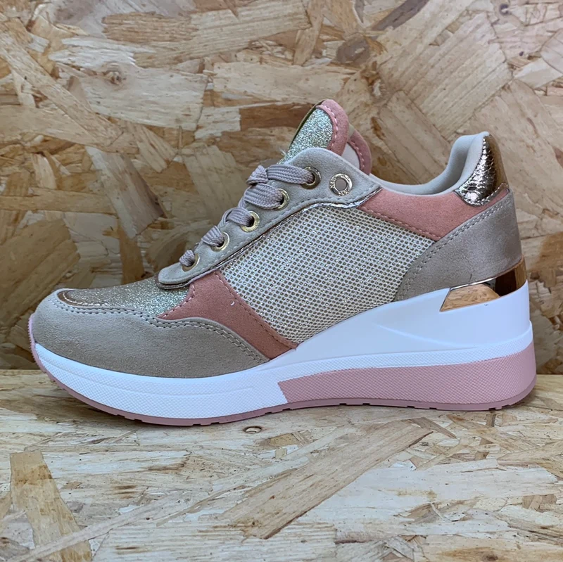 Xti Modische Damen-Sneaker mit Keilabsatz – Beige