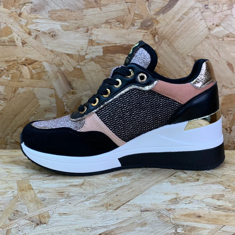 Xti Modische Damen-Sneaker mit Keilabsatz – Schwarz