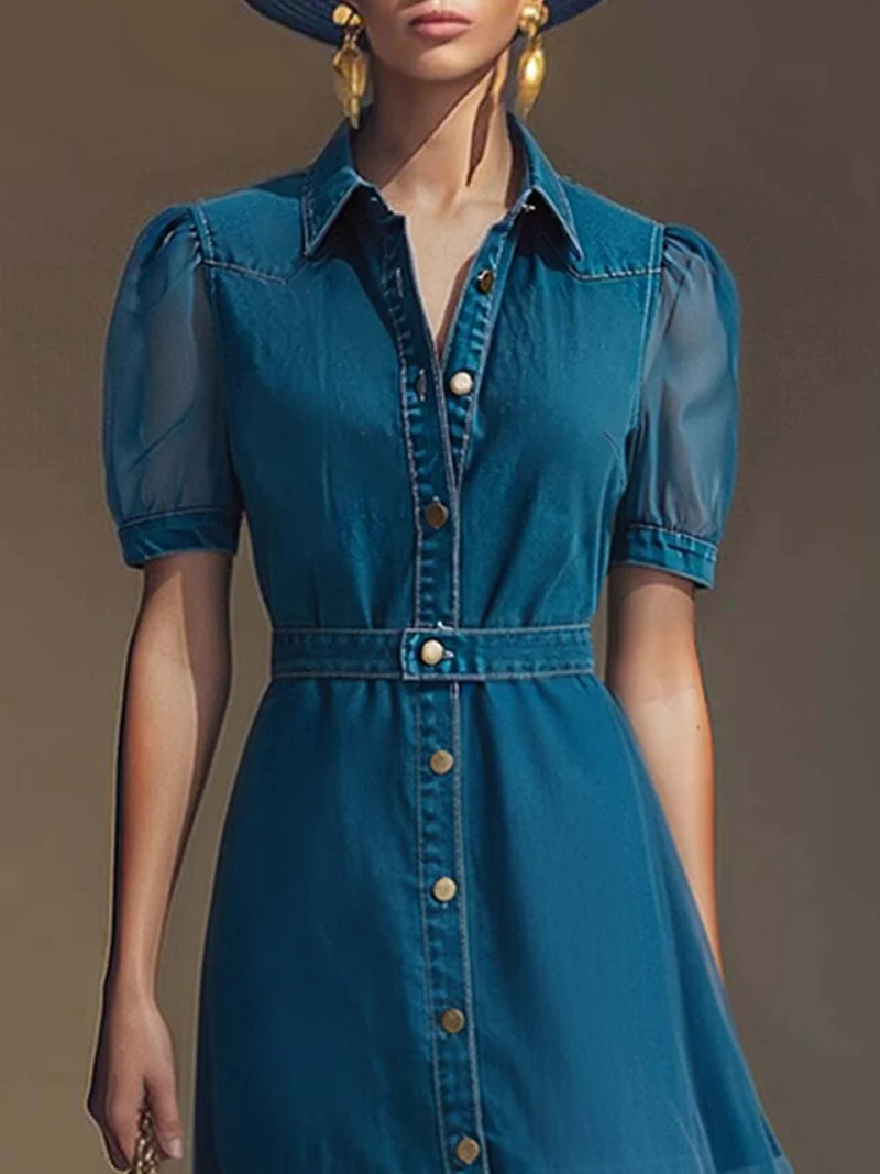 Klementine | Damen Durchgeknöpftes Jeanskleid Maxikleid