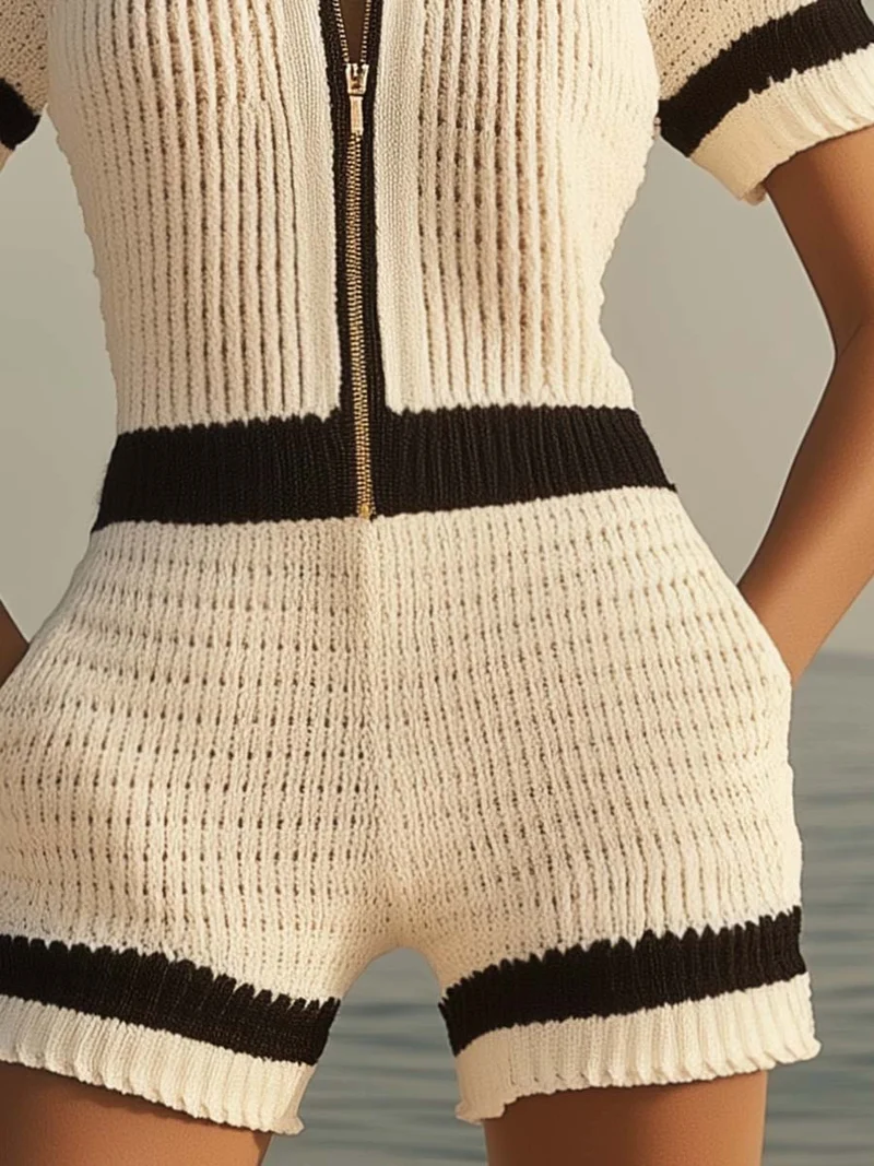 Miriam | Damen Kurz Jumpsuit mit Reißverschluss