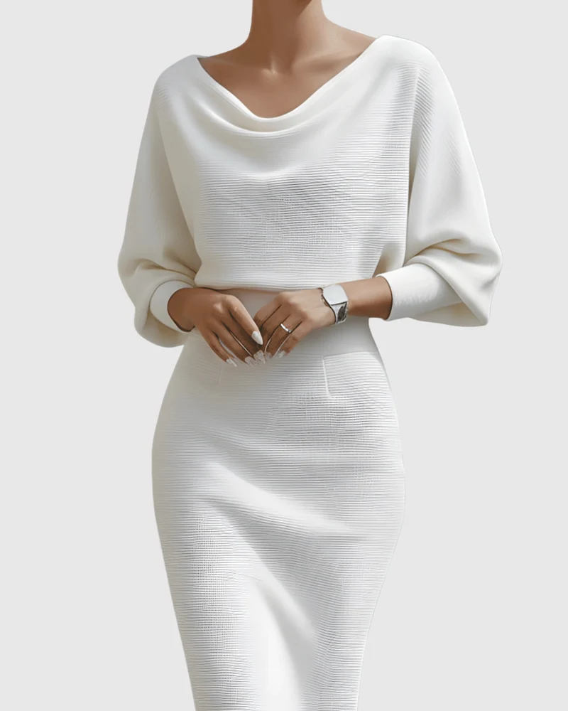 Lucinda | Damen Wasserfallkragen Midi Kleid