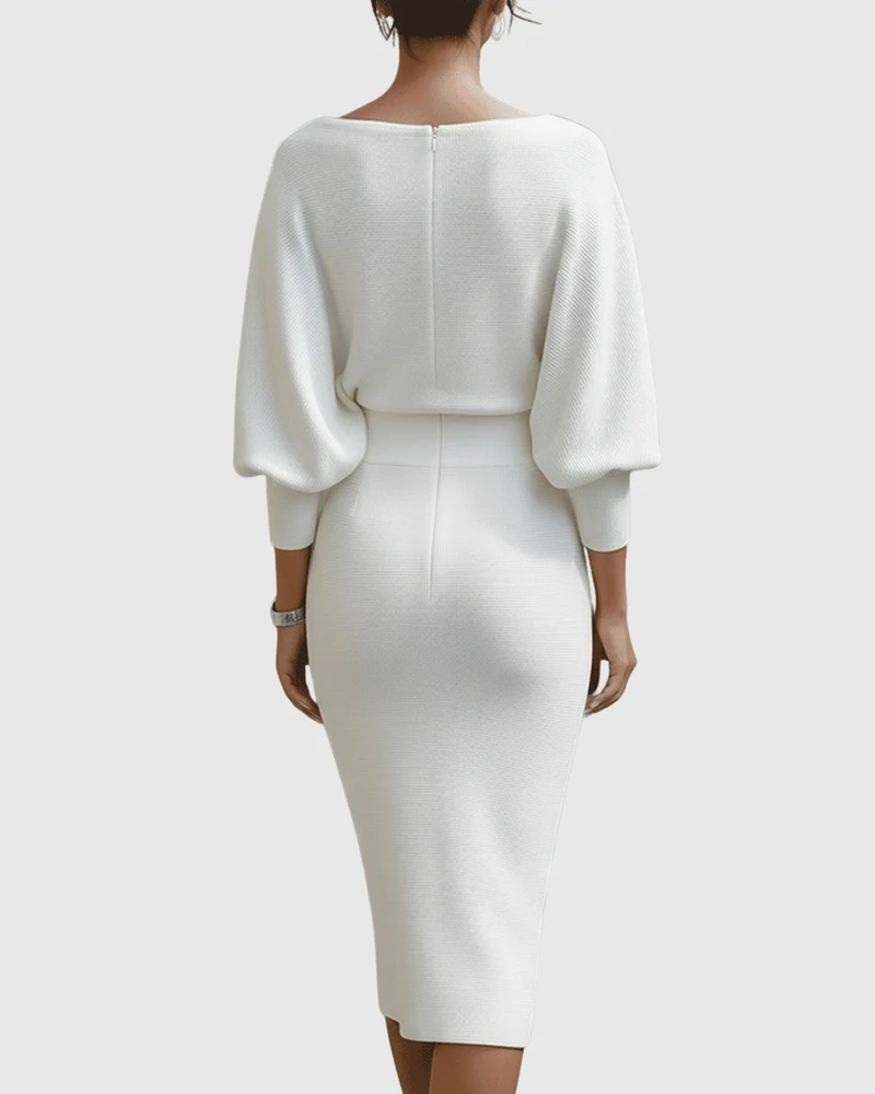 Lucinda | Damen Wasserfallkragen Midi Kleid