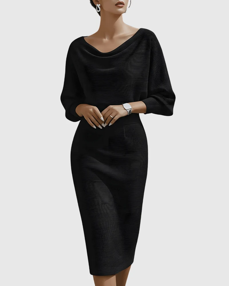 Lucinda | Damen Wasserfallkragen Midi Kleid