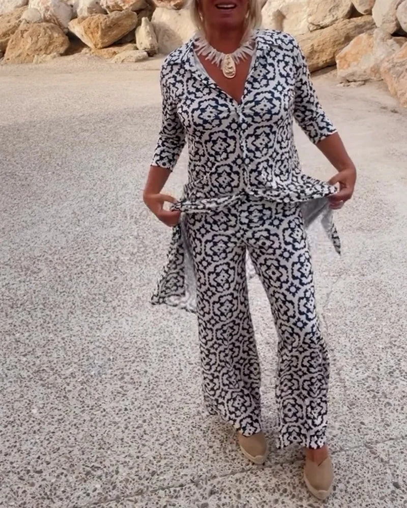 Katja | Damen Bedruckte Tunika Weite Hose Set