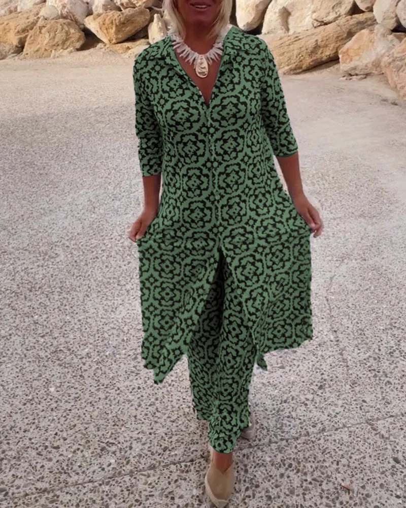 Katja | Damen Bedruckte Tunika Weite Hose Set