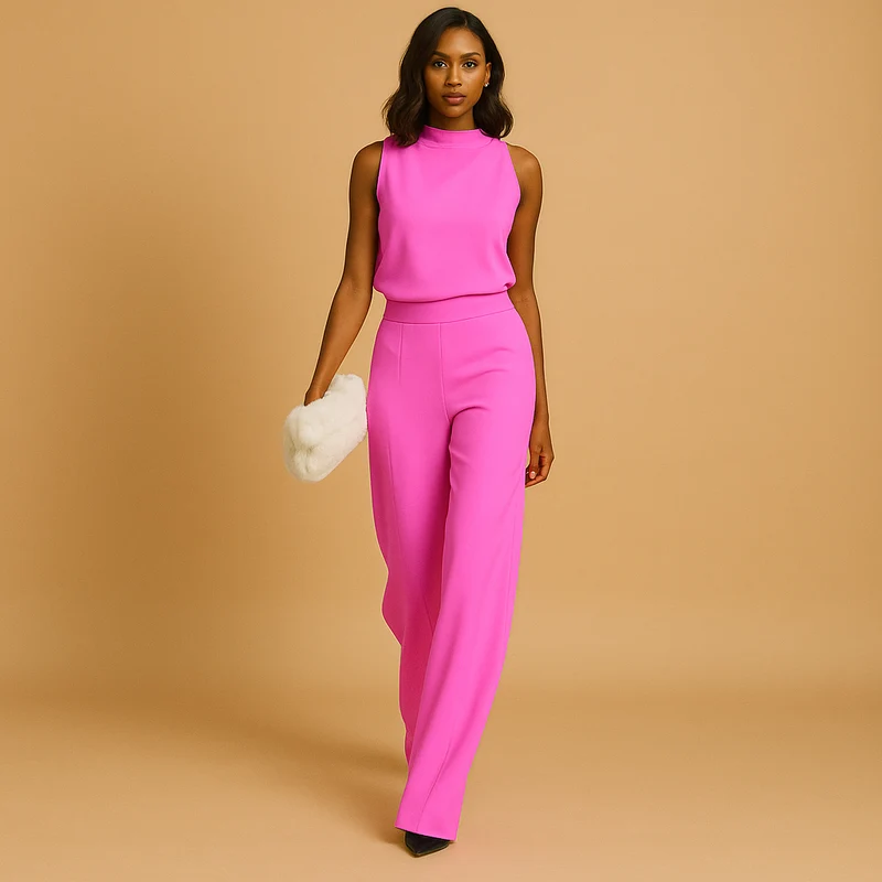 Marceline | Damen Ärmellos Stehkragen Weites Bein Jumpsuit