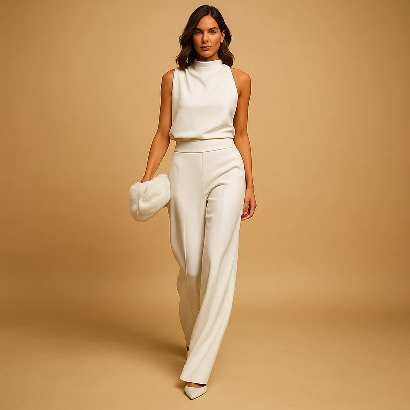 Marceline | Damen Ärmellos Stehkragen Weites Bein Jumpsuit
