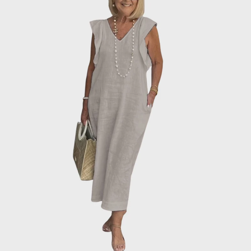 Adelina | Damen Ärmellos V-Ausschnitt Maxi Kleid