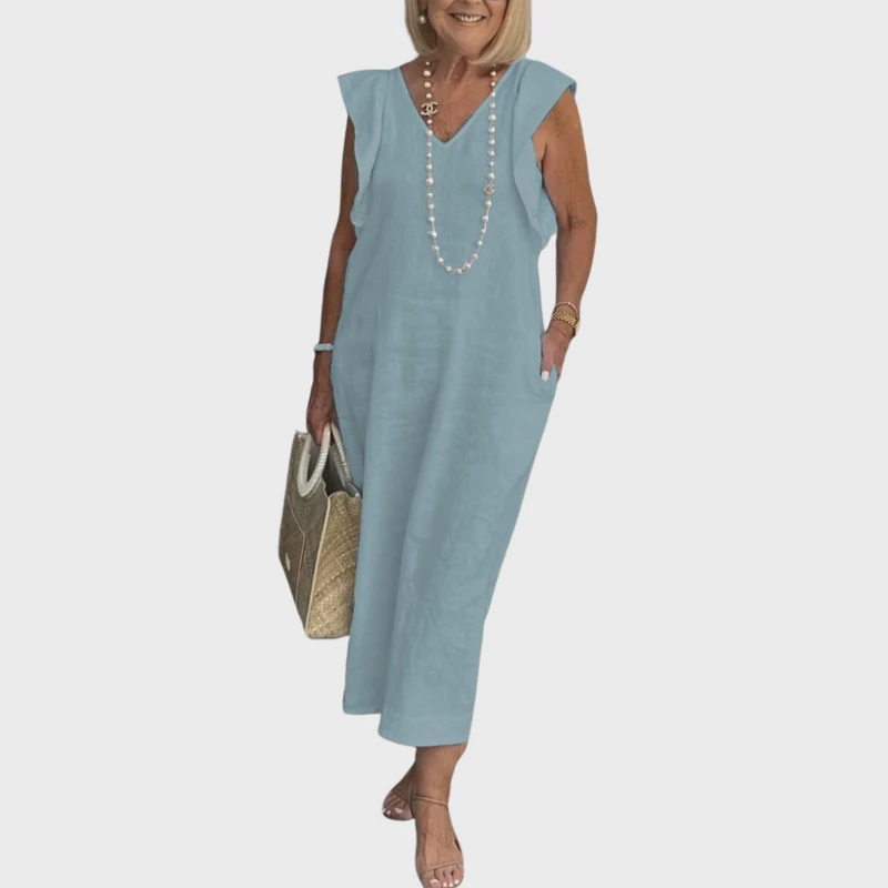 Adelina | Damen Ärmellos V-Ausschnitt Maxi Kleid