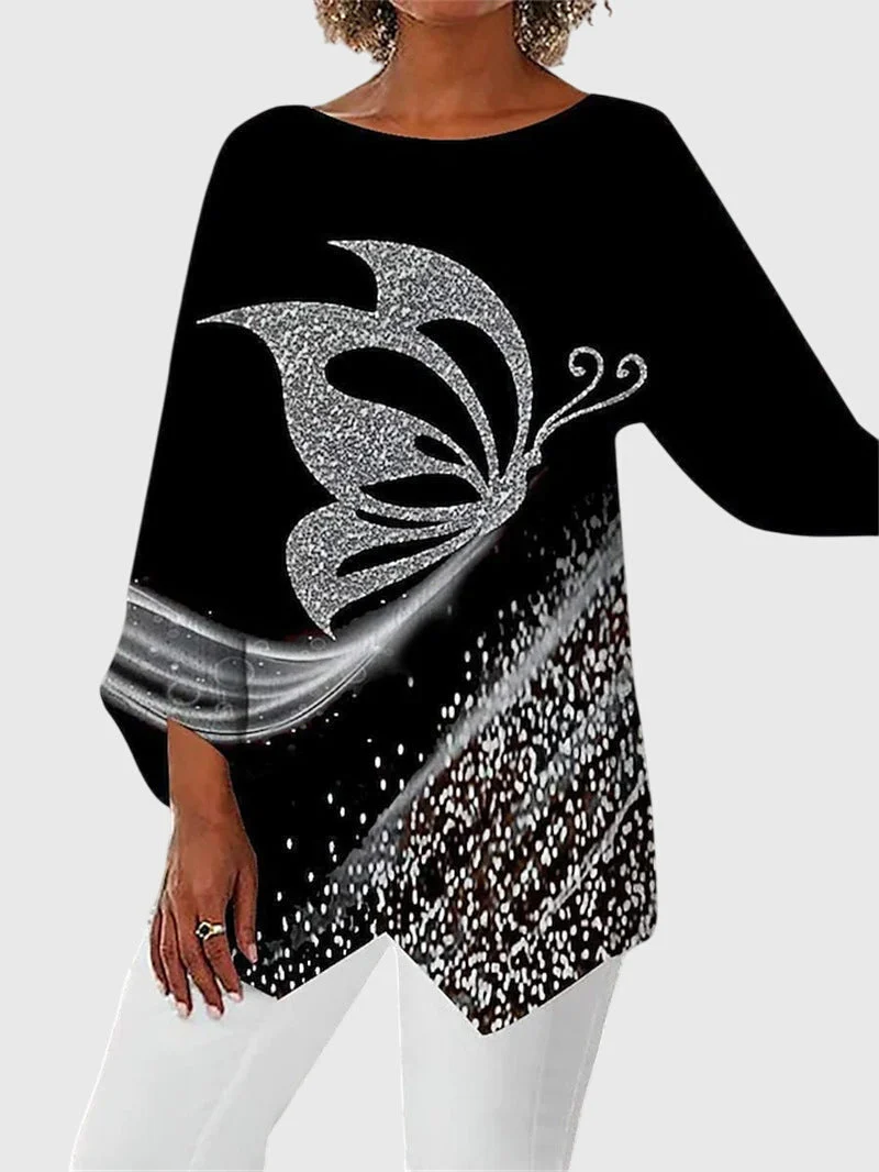 Saskia | Damen Schmetterling Print Tunika mit Glitzer