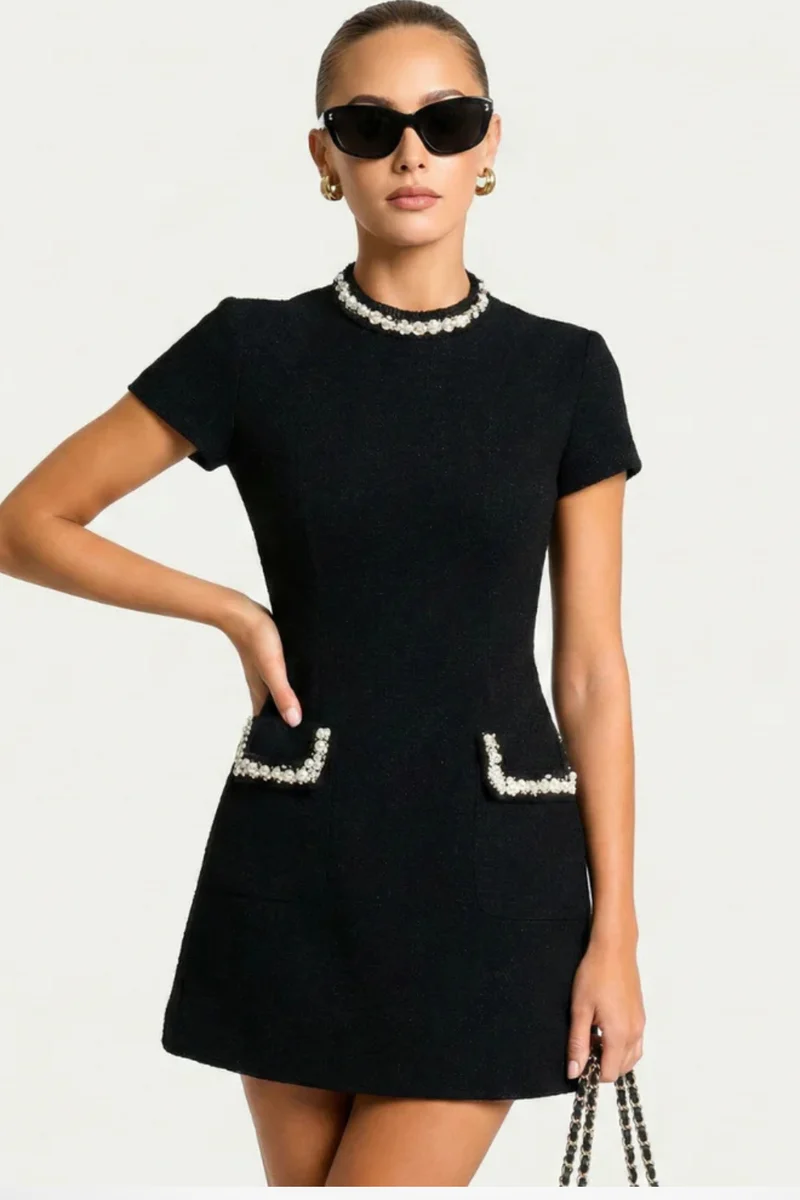 Thea | Damen Perlenbesatz Minikleid