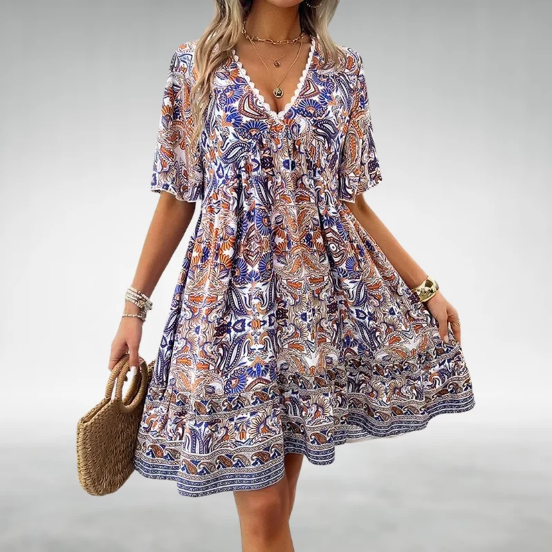 Ottilia | Damen Boho V-Ausschnitt Minikleid