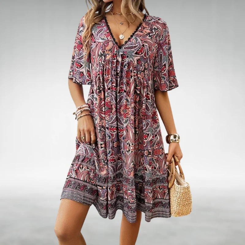 Ottilia | Damen Boho V-Ausschnitt Minikleid