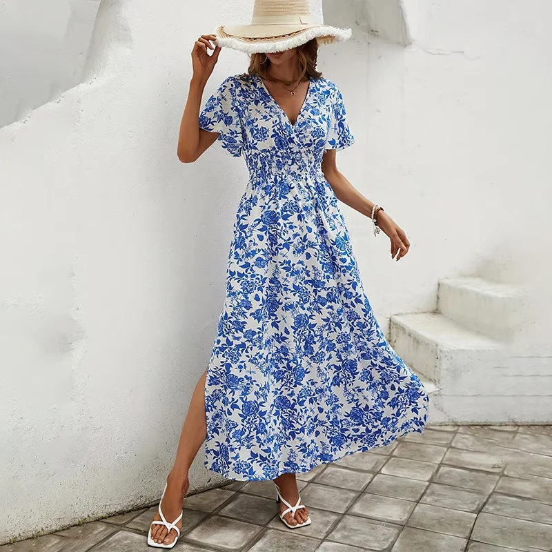 Calista | Damen V-Ausschnitt Blumendruck Maxikleid
