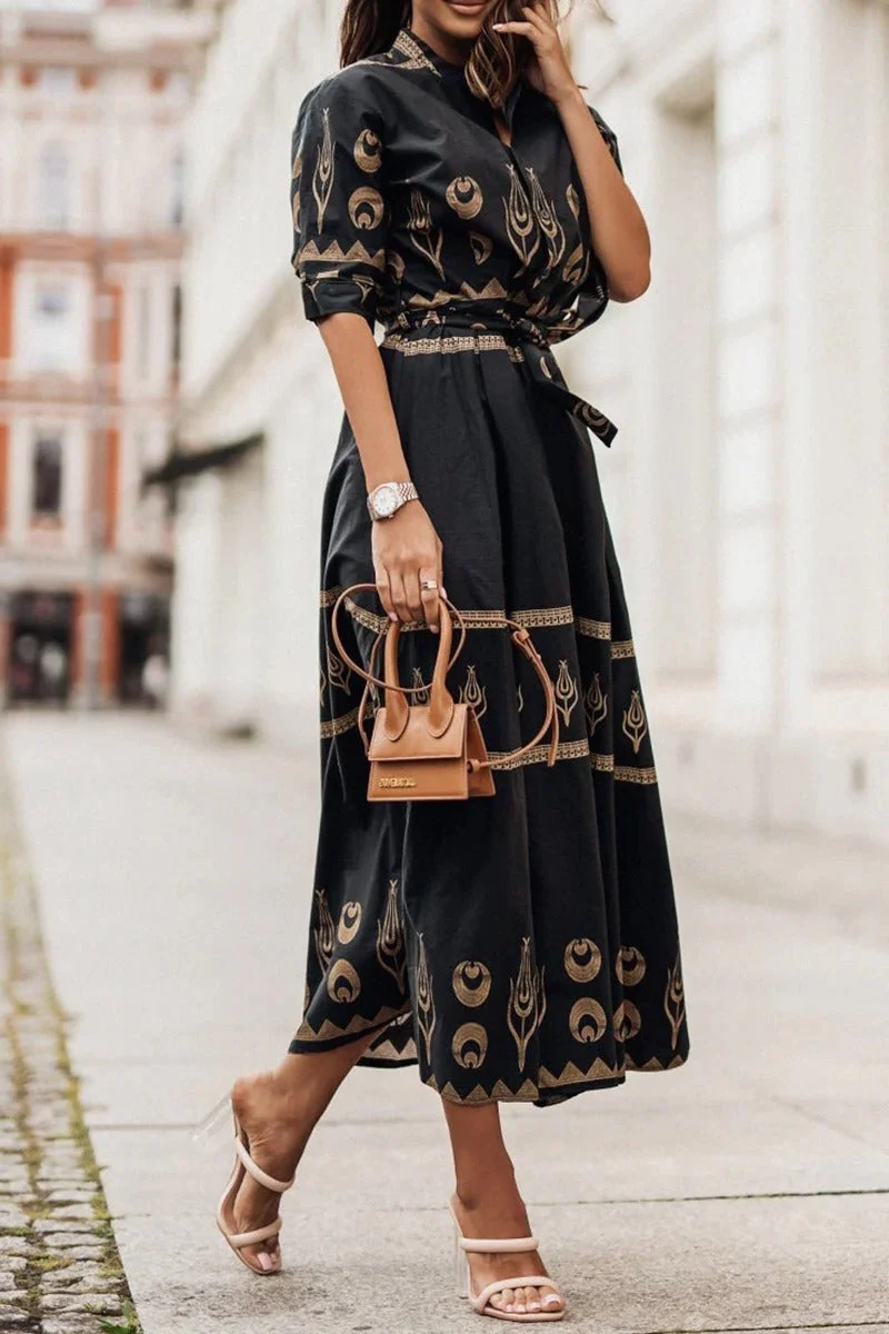 Kassandra | Damen Boho Ethno Midikleid Langarm