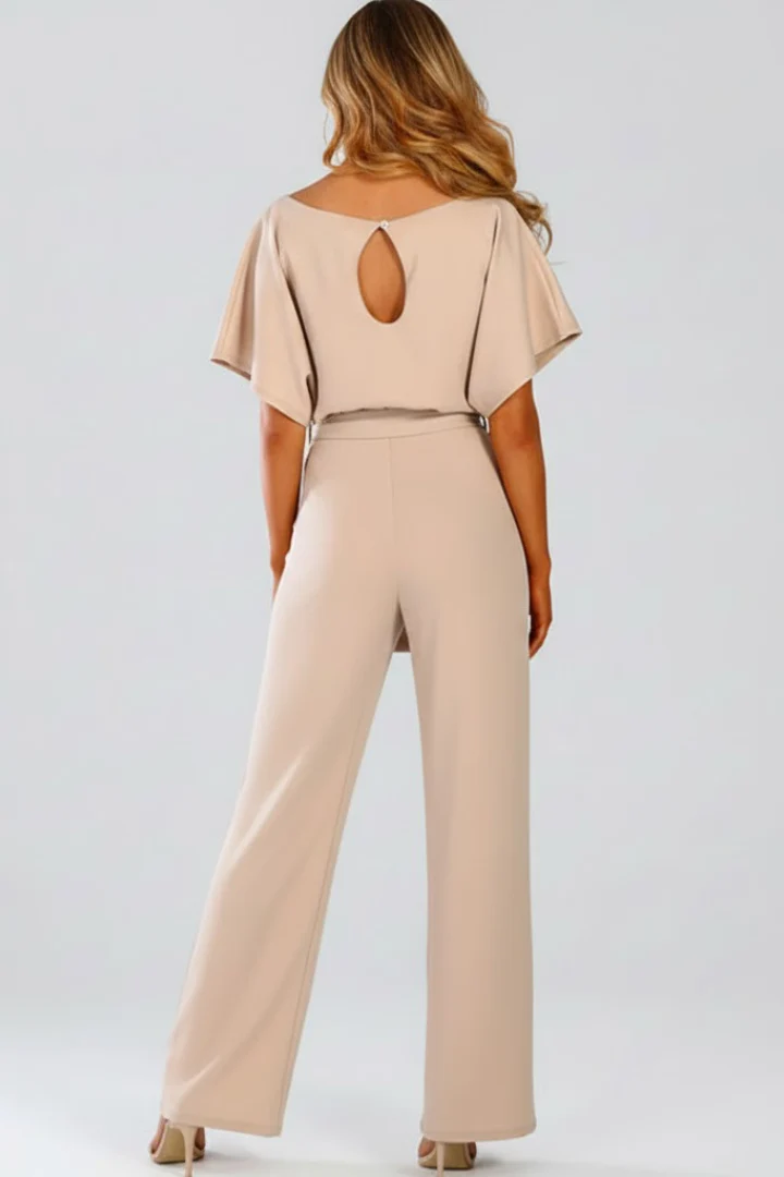 Cordula | Damen Rundhals Jumpsuit mit weiten Beinen
