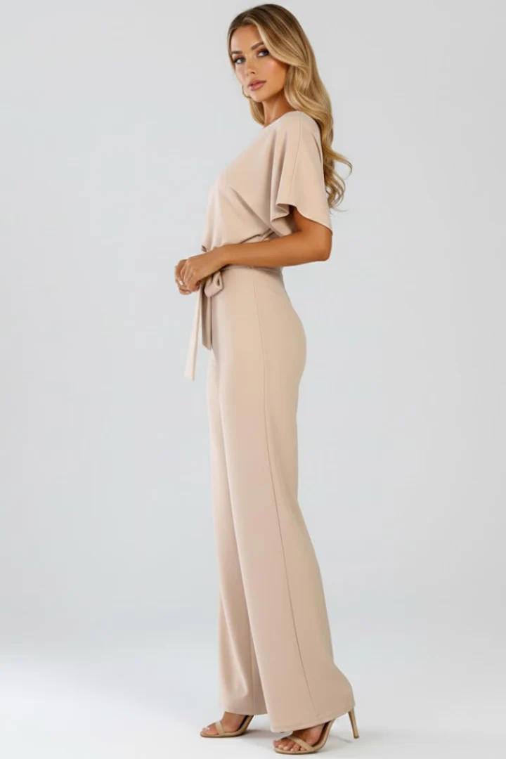 Cordula | Damen Rundhals Jumpsuit mit weiten Beinen