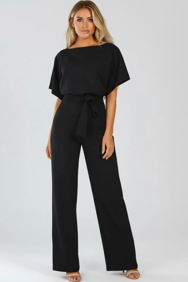 Cordula | Damen Rundhals Jumpsuit mit weiten Beinen
