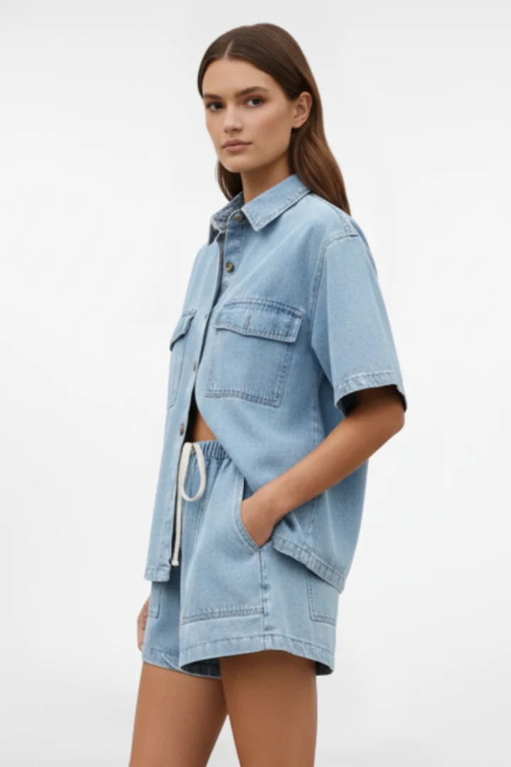 Camellia | Damen High Waist Zweiteiliges Set Bluse Shorts