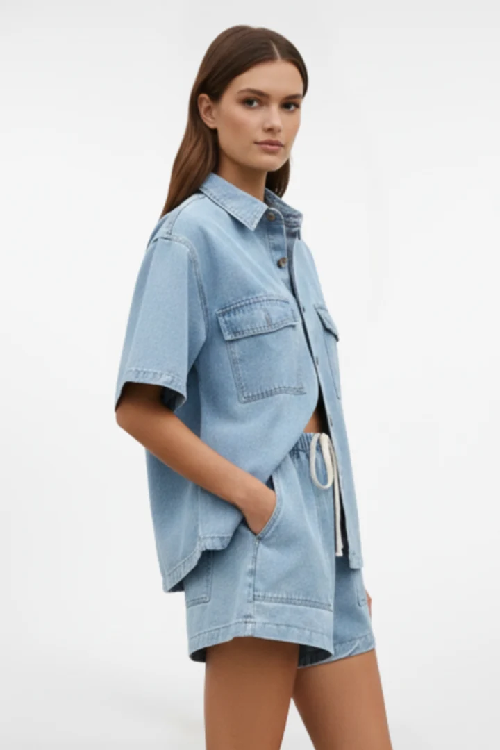 Camellia | Damen High Waist Zweiteiliges Set Bluse Shorts