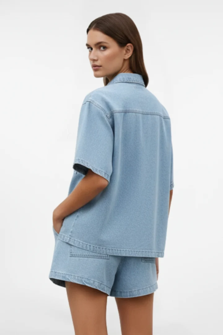 Camellia | Damen High Waist Zweiteiliges Set Bluse Shorts