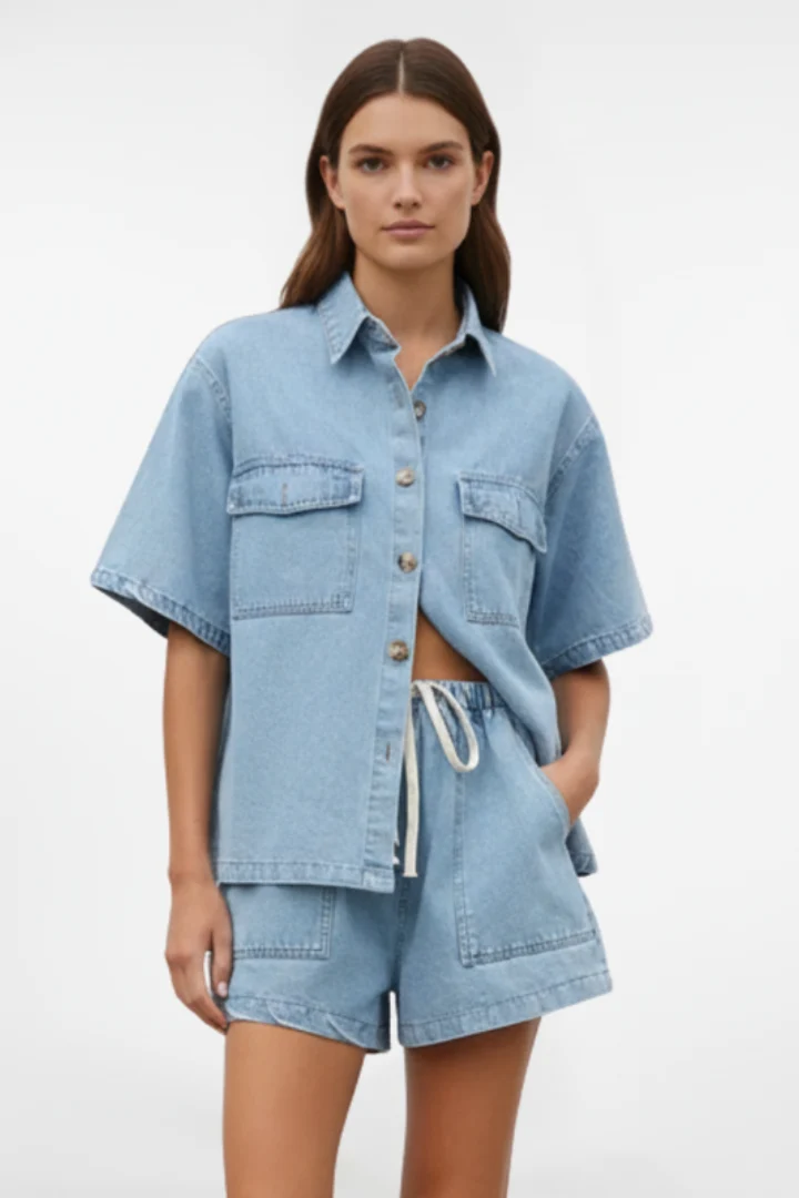 Camellia | Damen High Waist Zweiteiliges Set Bluse Shorts
