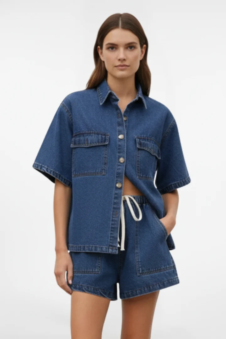 Camellia | Damen High Waist Zweiteiliges Set Bluse Shorts