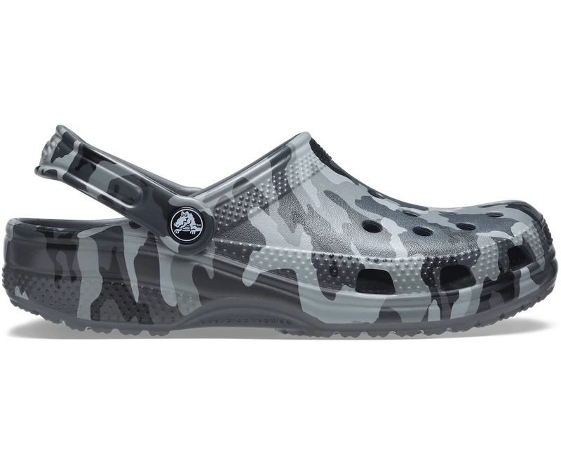 Crocs Klassischer, bedruckter Unisex-Camouflage-Clog – Schiefergrau / Multi