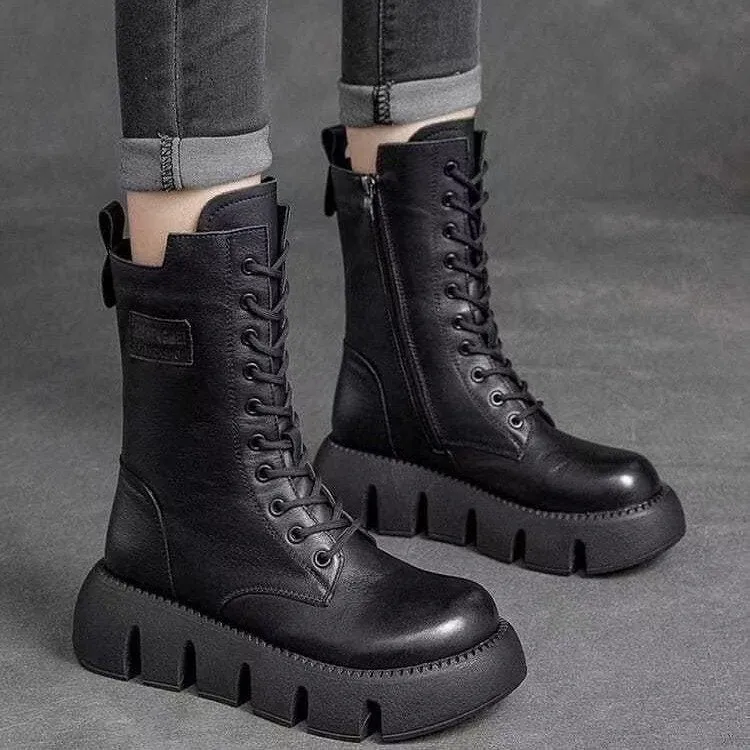 Lena | Dicke Sohle Seitlicher Reißverschluss Damenstiefel