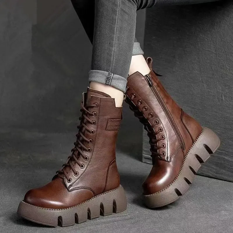 Lena | Dicke Sohle Seitlicher Reißverschluss Damenstiefel