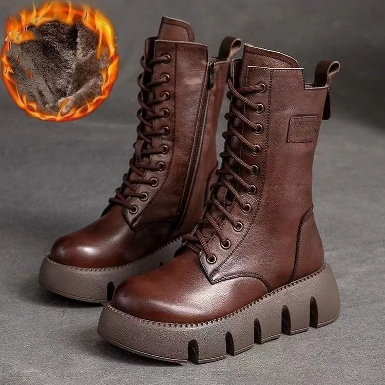 Lena | Dicke Sohle Seitlicher Reißverschluss Damenstiefel