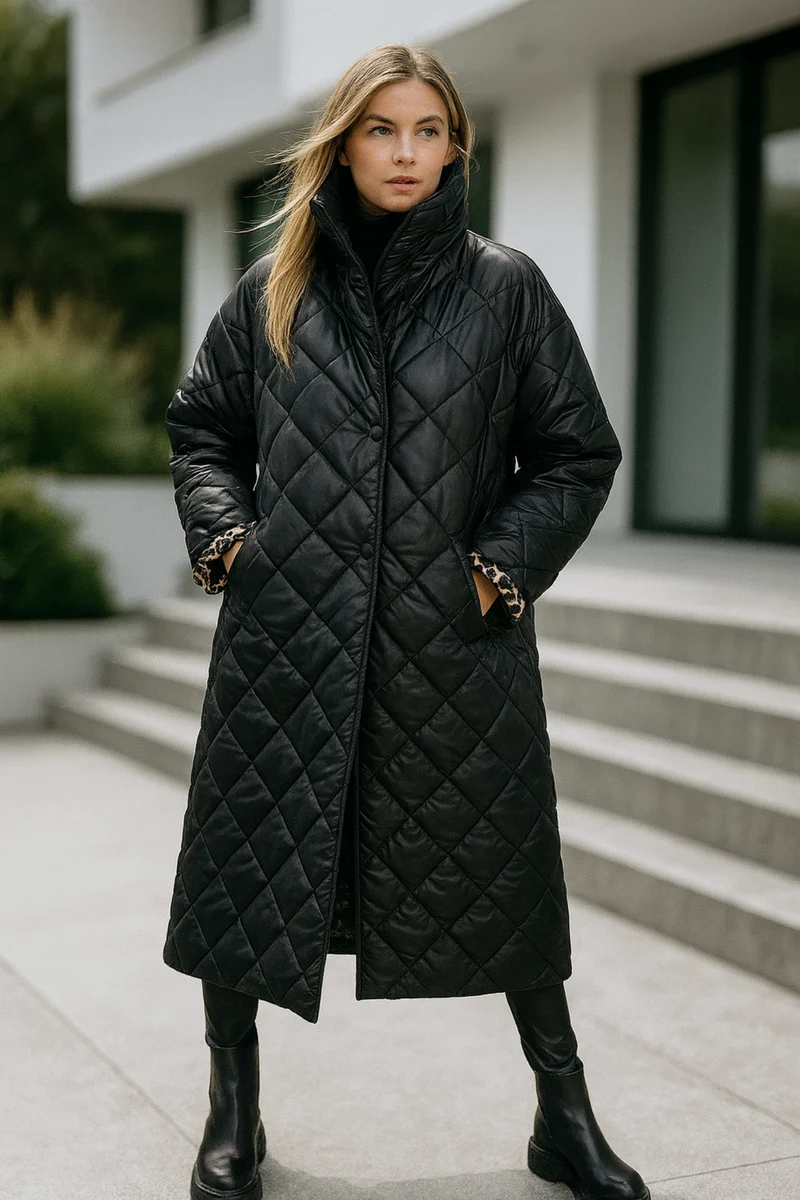 Shanaia | Steppmantel mit Leopardenfutter