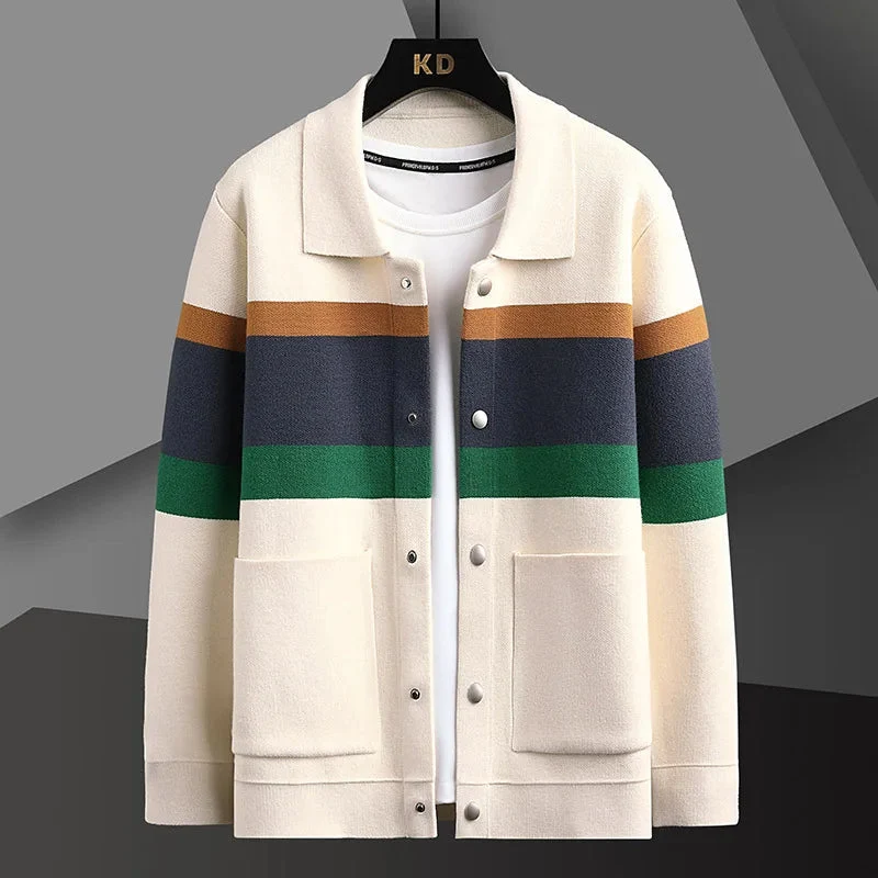 Cole | Herren Strickjacke Streifen Snap-Button Varsity Herbst