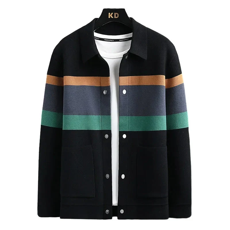 Cole | Herren Strickjacke Streifen Snap-Button Varsity Herbst