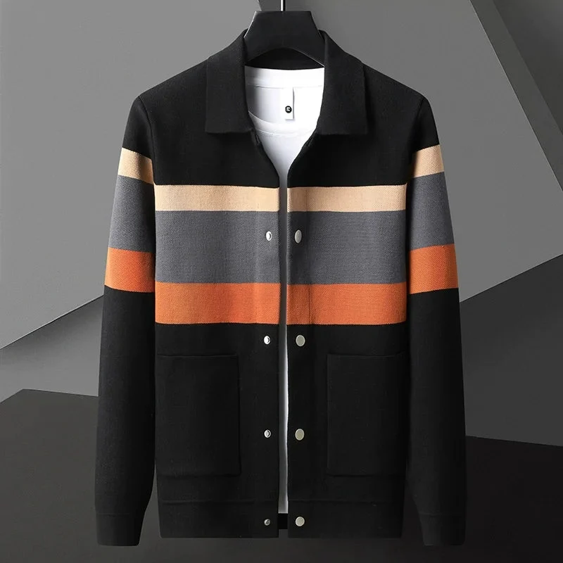 Cole | Herren Strickjacke Streifen Snap-Button Varsity Herbst