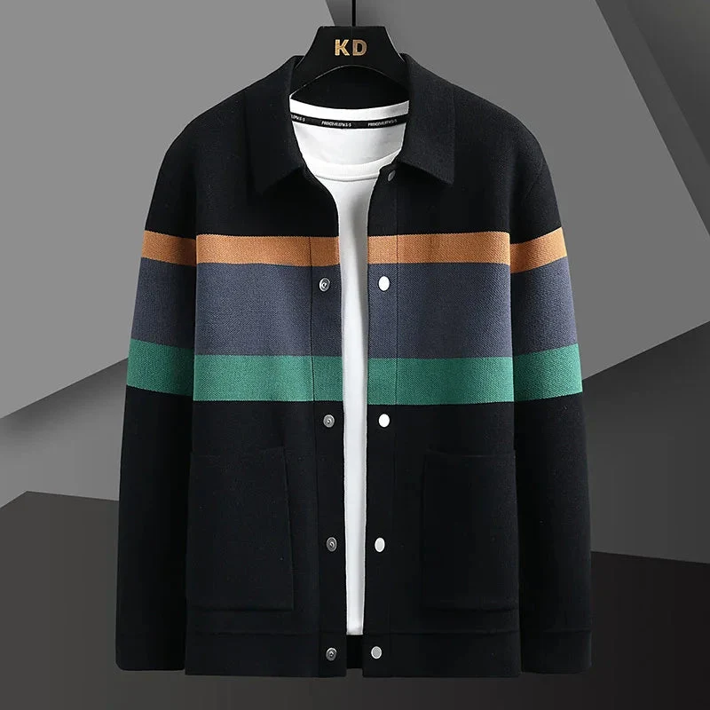 Cole | Herren Strickjacke Streifen Snap-Button Varsity Herbst