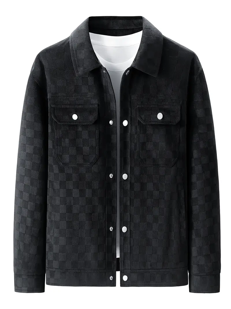 Drake | Herren Velour-Jacke Karomuster Snap-Button Herbst
