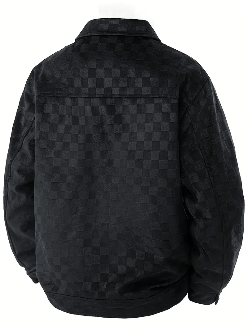Drake | Herren Velour-Jacke Karomuster Snap-Button Herbst