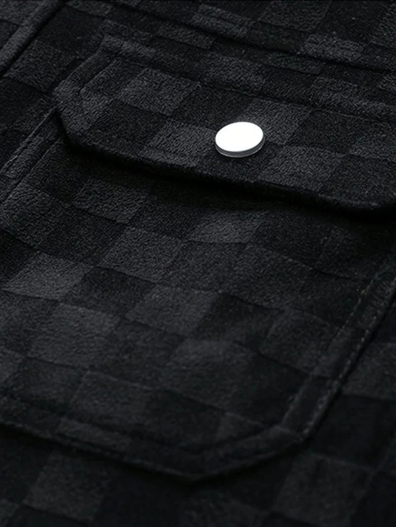 Drake | Herren Velour-Jacke Karomuster Snap-Button Herbst