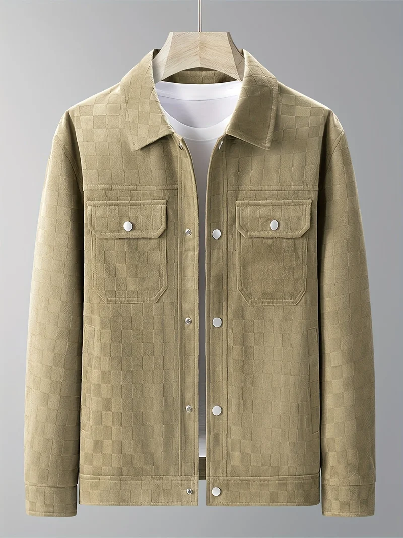 Drake | Herren Velour-Jacke Karomuster Snap-Button Herbst