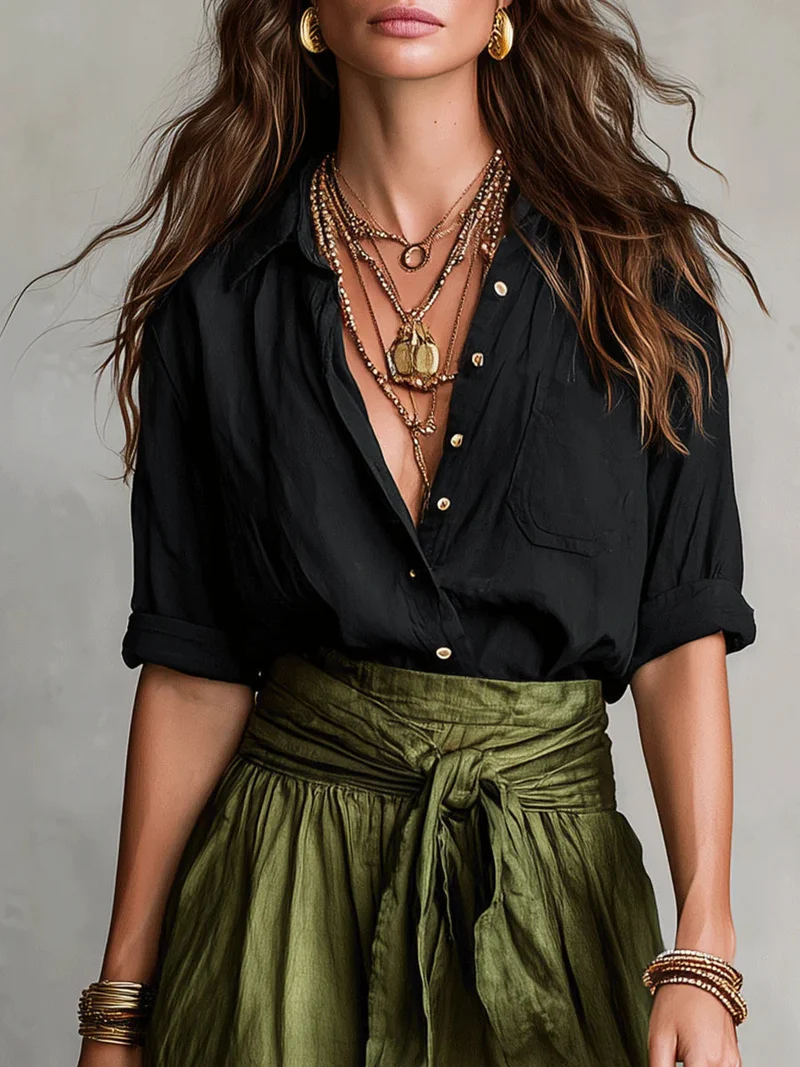 Melinda | Damen V-Ausschnitt Bluse Rock Set