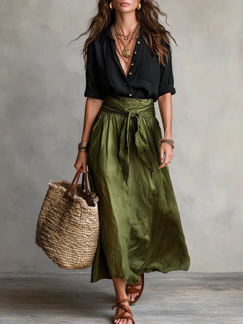 Melinda | Damen V-Ausschnitt Bluse Rock Set