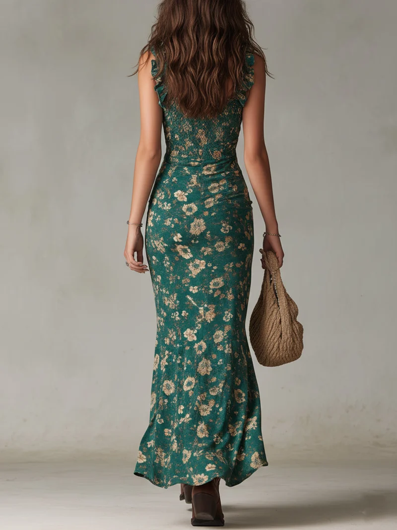Franziska | Damen Blumen Maxikleid Spaghettiträger