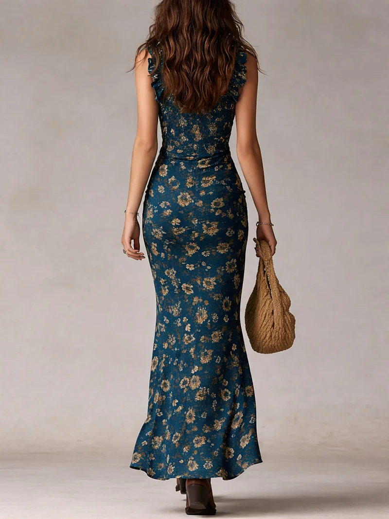 Franziska | Damen Blumen Maxikleid Spaghettiträger