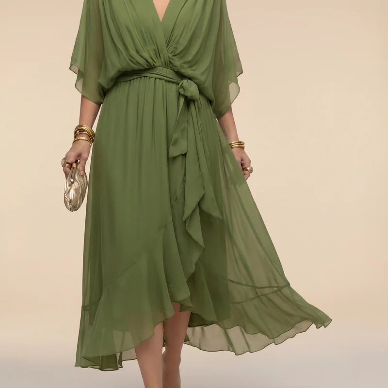 Annika | Damen V-Ausschnitt Wickelkleid Midi