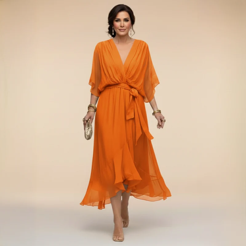 Annika | Damen V-Ausschnitt Wickelkleid Midi