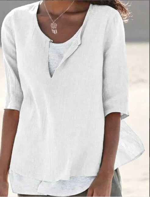 Vera | Damen Bluse 3/4-Arm Lagenlook V-Ausschnitt