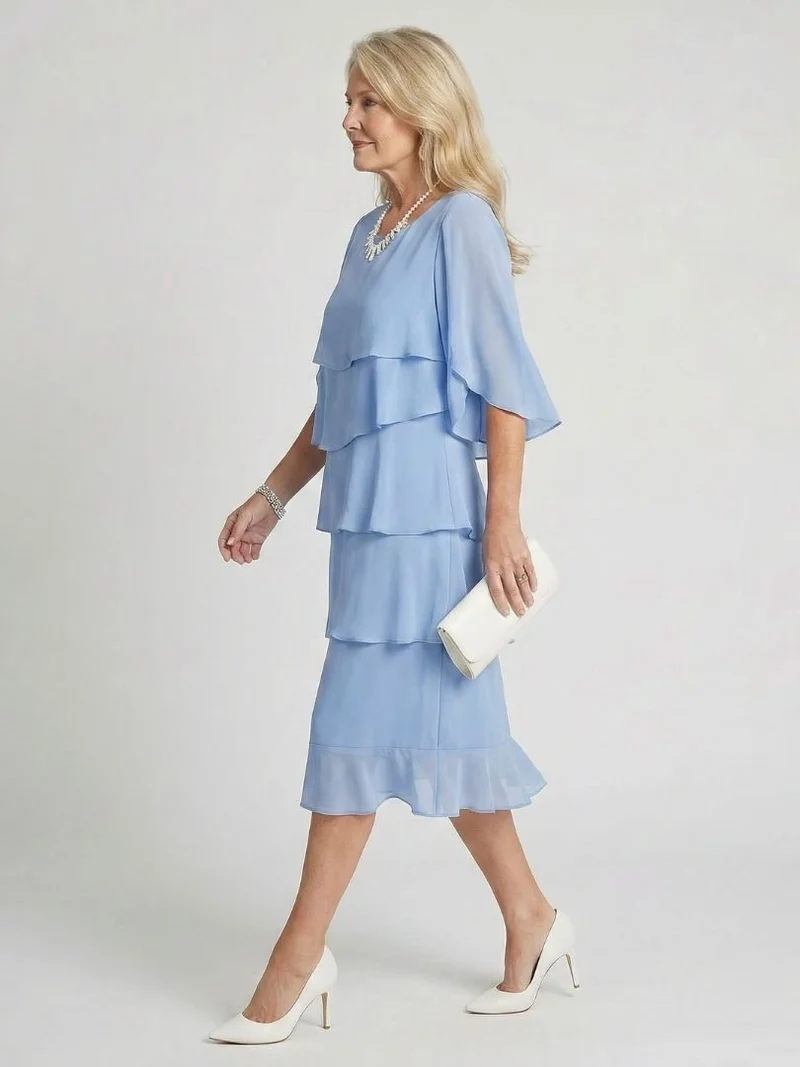Vesperina | Damen Gestuftes Midi Kleid mit Rüschenärmeln